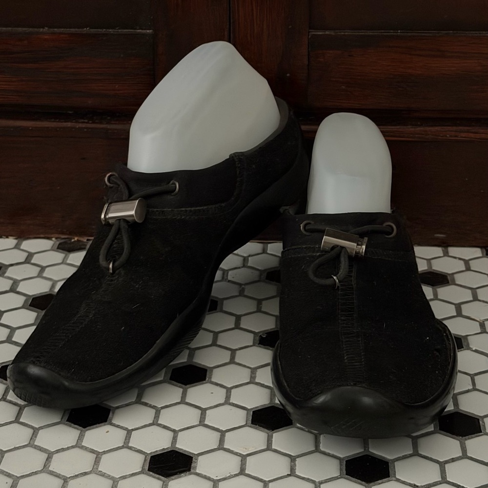 Authentic Prada Y2K Black Wool Rubber Flat Slip On Clogs - Size 7.5 - Picture 2 of 14